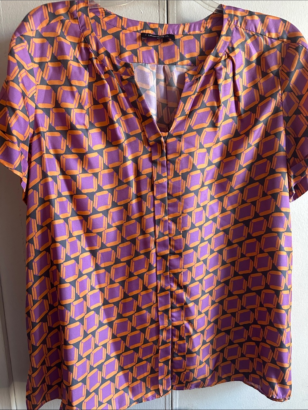 Lafayette 148 New York Purple & Orange Geometric Short-Sleeve Blouse